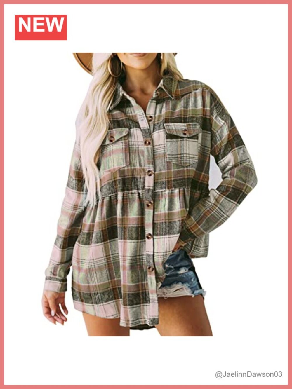 Oversized Plaid Button Down Peplum Babydoll Flannel Shirt Jacket